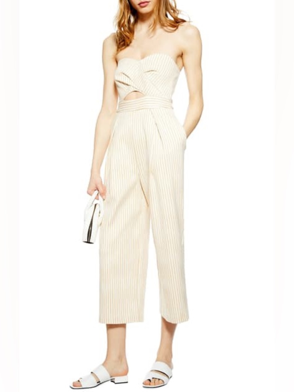 Twist Bandeau Jumpsuit by Topshop striped cream and mustard size 10